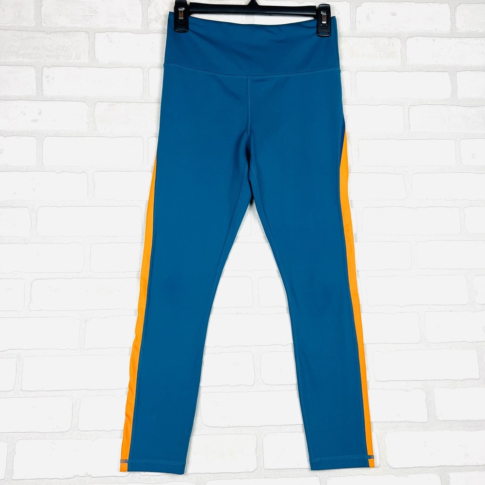 Zyia Active‎ Teal Orange Stripe High Waist Leggings Athleisure Workout Size 6/8